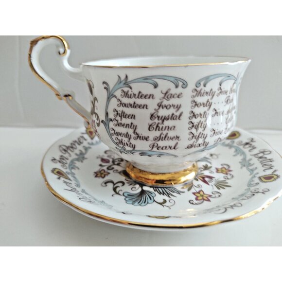 Paragon Warranted Wedding Anniversary Teacup and Saucer For Better, For Worse - Picture 6 of 13
